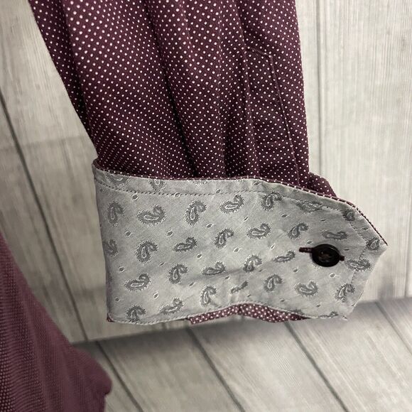 Johnston & Murphy Men's Large Purple Polka Dot Contrast Cuff Button-Front Shirt - Picture 4 of 7